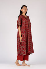 Ajrakh Mul Maroon Hand Block Printed Kaftan