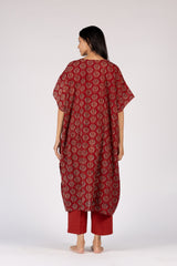 Ajrakh Mul Maroon Hand Block Printed Kaftan