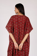 Ajrakh Mul Maroon Hand Block Printed Kaftan