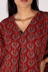 Ajrakh Mul Maroon Hand Block Printed Kaftan