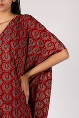 Ajrakh Mul Maroon Hand Block Printed Kaftan