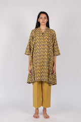 Yellow Ajrakh Cotton Hand Block Printed A-Line Tunic