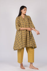 Yellow Ajrakh Cotton Hand Block Printed A-Line Tunic