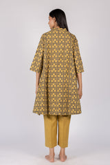 Yellow Ajrakh Cotton Hand Block Printed A-Line Tunic