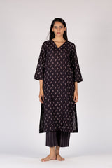 Ajrakh Mul Hand Block Printed Black Kurta