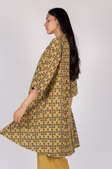 Yellow Ajrakh Cotton Hand Block Printed A-Line Tunic