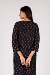 Ajrakh Mul Hand Block Printed Black Kurta