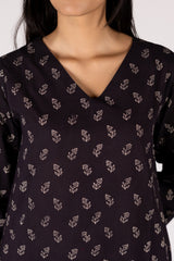 Ajrakh Mul Hand Block Printed Black Kurta