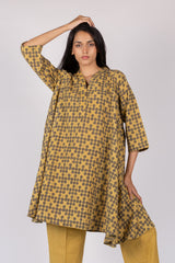 Yellow Ajrakh Cotton Hand Block Printed A-Line Tunic