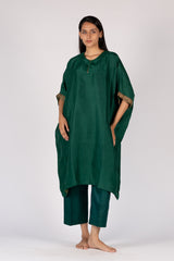 Green Dupion Silk Hand-Embroidered Tunic