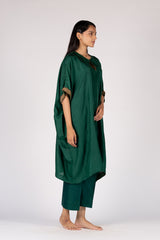 Green Dupion Silk Hand-Embroidered Tunic