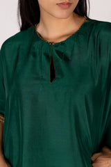 Green Dupion Silk Hand-Embroidered Tunic