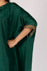 Green Dupion Silk Hand-Embroidered Tunic