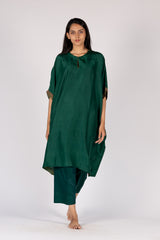 Green Dupion Silk Hand-Embroidered Tunic