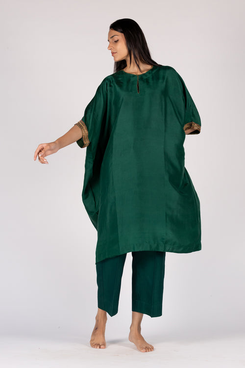Green Dupion Silk Hand-Embroidered Tunic