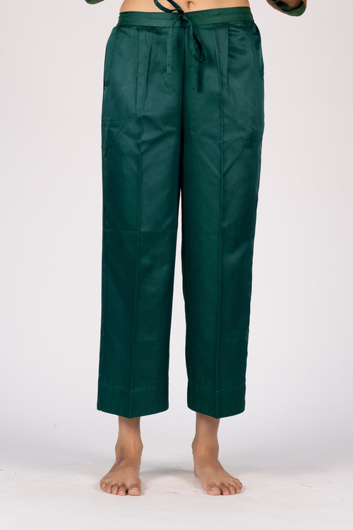 Green Cotton Satin Straight Parallel