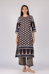 Black Ajrakh Hand Block Printed Cotton Straight Kurta