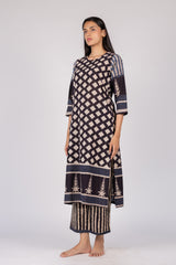 Black Ajrakh Hand Block Printed Cotton Straight Kurta