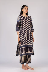 Black Ajrakh Hand Block Printed Cotton Straight Kurta