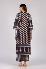 Black Ajrakh Hand Block Printed Cotton Straight Kurta