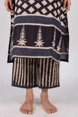 Vertical Stripe Ajrakh Hand Block Printed Cotton Parallel