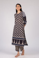 Black Ajrakh Hand Block Printed Cotton Straight Kurta