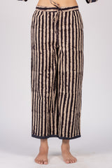 Vertical Stripe Ajrakh Hand Block Printed Cotton Parallel