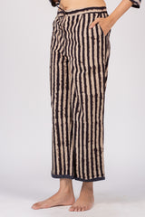 Vertical Stripe Ajrakh Hand Block Printed Cotton Parallel