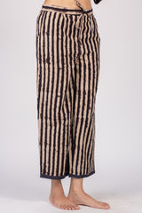 Vertical Stripe Ajrakh Hand Block Printed Cotton Parallel