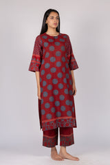 Maroon Printed Cotton Straight Cut Kurta