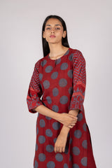 Maroon Printed Cotton Straight Cut Kurta