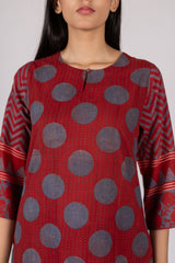 Maroon Printed Cotton Straight Cut Kurta