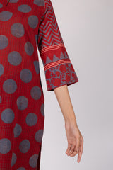 Maroon Printed Cotton Straight Cut Kurta