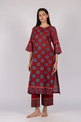 Maroon Printed Cotton Straight Cut Kurta