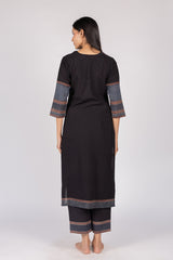 Black Floral Printed Cotton Straight Cut Kurta