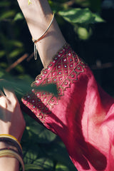 Chanderi Hand Embroidered Kurta -Maroon