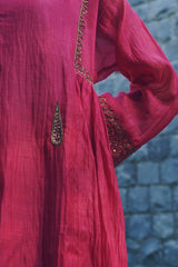 Chanderi Hand Embroidered Kurta -Maroon