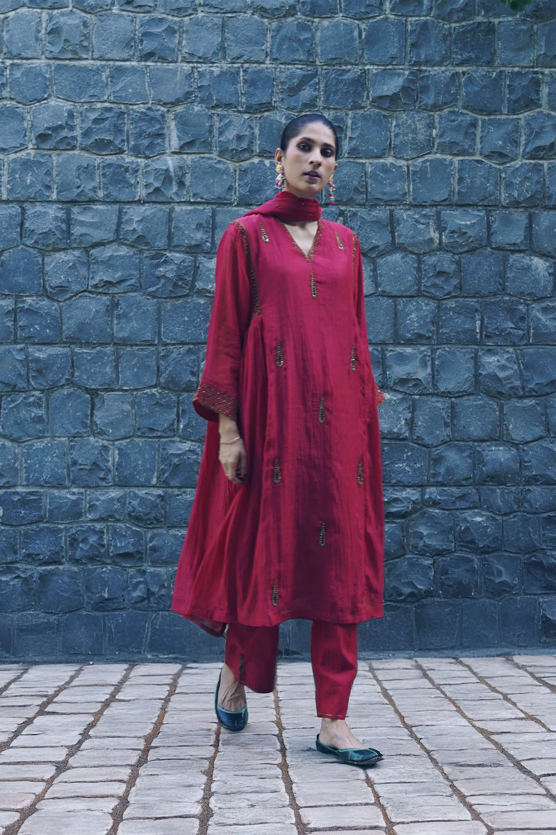 Chanderi Parallel - Maroon
