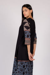 Black Floral Border Cotton Straight Cut Kurta
