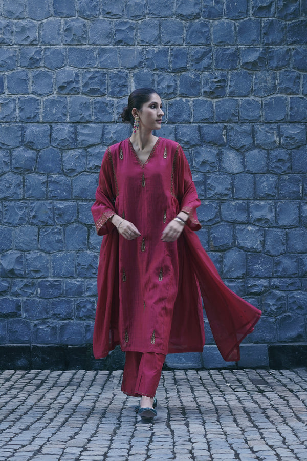 Chanderi Dupatta - Maroon