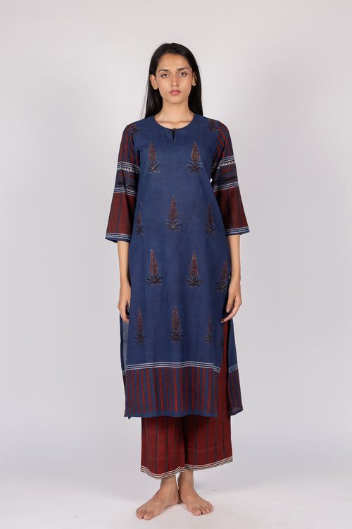 Blue Hand-Block Printed Ajrakh Cotton Kurta