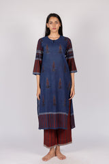 Blue Hand-Block Printed Ajrakh Cotton Kurta