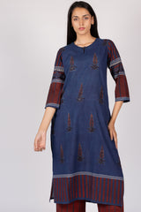 Blue Hand-Block Printed Ajrakh Cotton Kurta
