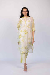White Chanderi Hand Block Printed Tunic