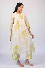 White Floral Chanderi Straight-Cut Kurta