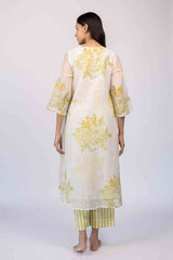 White Floral Chanderi Straight-Cut Kurta