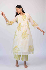 White Floral Chanderi Straight-Cut Kurta