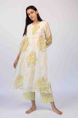 White Floral Chanderi Straight-Cut Kurta