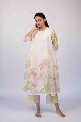 White chanderi Hand Block Printed Kurta