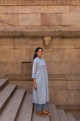 Blue Hand-Block Printed Cotton Kurta